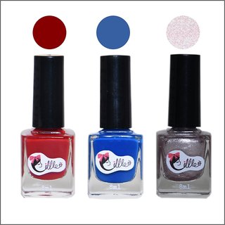                       LITTLE Nail Polish-Red Glossy ,Blue GlossyPink  Glitter, Pack of 3,8ml each                                              