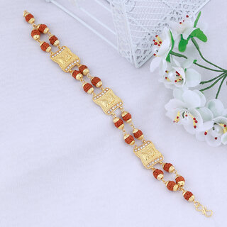                       Silver Shine Traditiona Two Layer Gold Plated Beads Rudraksha Bracelet  For Boys Men                                              