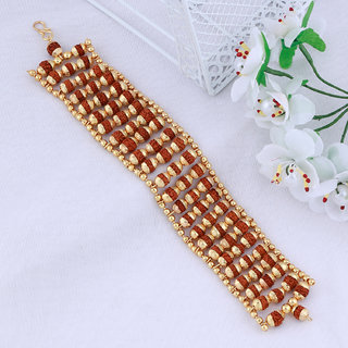 Silver Shine Designer Gold Plated Beads Rudraksha Bracelet For Boys Men