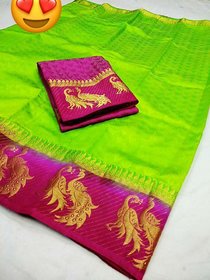 Kanjivaram Tussar Silk Double Peacock Saree With Running Blouse Pic LF-191B