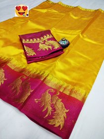 Kanjivaram Tussar Silk Double Peacock Saree With Running Blouse Pic LF-191E