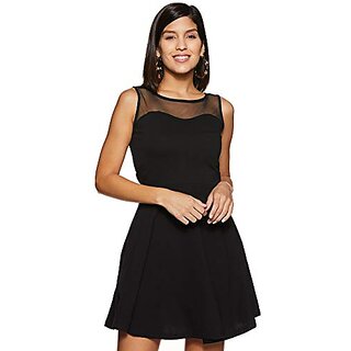                       Miss Chase Womens Super Soft Round Neck Sleeveless Short Skater Dress with a Back Cut Out Bow                                              