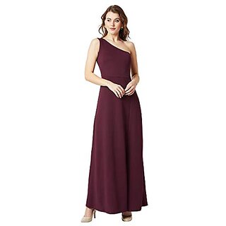                       Miss Chase Womens Designer Crepe One-Shoulder Sleeveless Solid Side Slit Maxi Dress with Zip Closure                                              