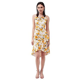                       Miss Chase Womens Multicoloured Floral Printed Relaxed Fit V-Neck Sleeveless Ruffled Midi Dress                                              