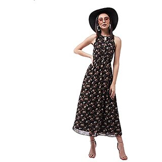                      Miss Chase Womens Multicolored Floral Printed Halter Neck Sleeveless Neck Cut-Out Maxi Dress                                              