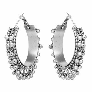 Latest  Trendy Everyday / Party Wear Stylish Beaded Silver Oxidised Hoop Chandbali Earring For Women  Girls - German S