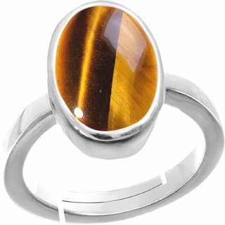                       Bhairaw gems Brown 11.25 Ratti Natural Tiger Eye Oval Cut Loose Gemstone Astrological Silver Ring Original                                              