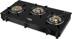 KHAITAN AVAANTE Kwid MS 3 Burner Toughened Glass Top with Detachable Stainless Steel Spill Tray