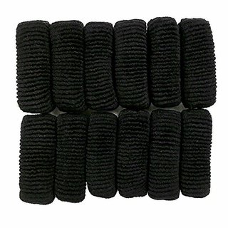 OJ Woolen Rubber Cotton Elastic  Hair Thick Black Color set 12pc