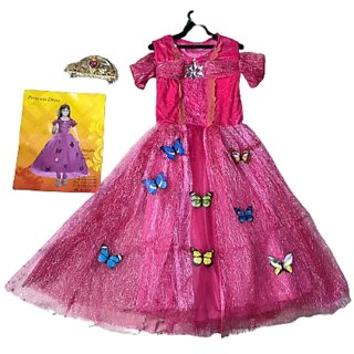                       Butterfly Princess Pink Color Frock With Crown And Angel Stick Fancy Dress Cosplay Costume For Kids Birthday And                                              