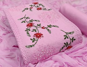 Women Shoppee Pink Embroidered Unstitched Wedding Cotton Blend Dress Material