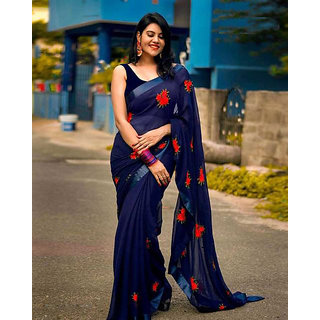                       Bhuwal Fashion Georgette Embroidered saree bf5385Navy                                              