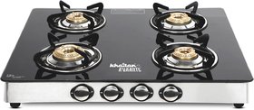 KHAITAN AVAANTE KWID SS 4 Burner Toughened Glass Top with Detachable Stainless Steel Spill Tray