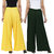 Befli M to 4XL Cotton Viscose Loose Fit Flared Wide Leg Palazzo Pants for Women Yellow Bottle Green Combo Pack of 2