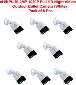 eHIKPLUS 2MP 1080P Full HD Night Vision Outdoor Bullet Camera (White) - Pack of 8 Pcs