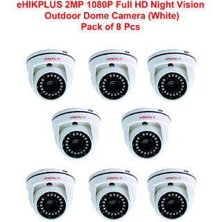                       eHIKPLUS 2MP 1080P HD Indoor Night Vision Dome Camera (White) - Pack of 8 Pcs                                              