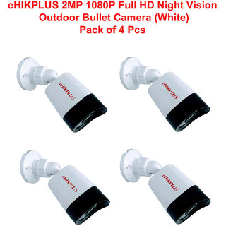                       eHIKPLUS 2MP 1080P Full HD Night Vision Outdoor Bullet Camera (White) - Pack of 4 Pcs                                              