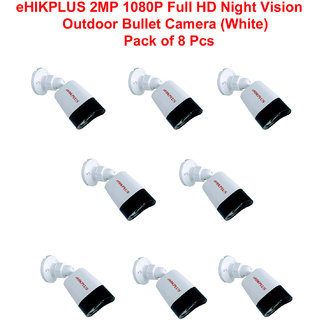                       eHIKPLUS 2MP 1080P Full HD Night Vision Outdoor Bullet Camera (White) - Pack of 8 Pcs                                              