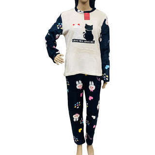 Ukal Regular Comfort Fit Soft Fluffy Full Sleeves Winter Night Wear Set Size (M-XL) for Girls