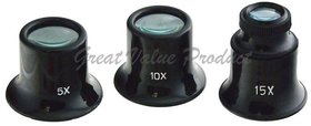 Scorpion Jewelers Magnifier Eye Loupe Set 5x 10x 15x - Watch Magnifier 3Pc Set Kits Repair Eye Optical Glass