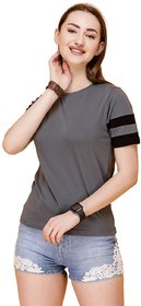 WE2 Cotton Grey With Black Strips Pattern T-shirt For Womens