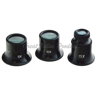 Scorpion Jewelers Magnifier Eye Loupe Set 5x 10x 15x - Watch Magnifier 3Pc Set Kits Repair Eye Optical Glass