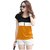 WE2 Cotton  Black,White And Yellow  Multicolor Pattern  T-shirt For Womens