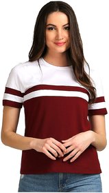 WE2 Cotton White And Red Pattern Half Sleeve T-shirt For Womens