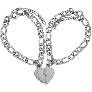                       Sullery Broken Heart Charm for Valentine Gift Silver Stainless Steel Heart Bracelet Cuff For Unisex                                              