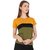 WE2 Cotton Yellow,Black And Green  Pattern  Half Sleeve T-shirt For Womens
