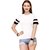 WE2 Cotton White With Black Strips Pattern Half Sleeve T-shirt For Womens