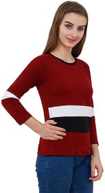 WE2 Cotton Red,White And Black Pattern Full Sleeve T-shirt For Womens