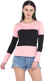 WE2 Cotton Pink And Black Pattern Full Sleeve T-shirt For Womens