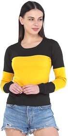 WE2 Cotton  Black And Yellow Pattern Full Sleeve T-shirt For Womens