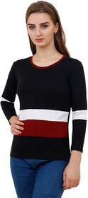 WE2 Cotton Black,White And Red Pattern Full Sleeve T-shirt For Womens