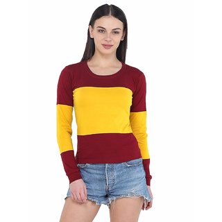 WE2 Cotton red And Yellow Pattern Full Sleeve T-shirt For Womens
