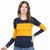WE2 Cotton Navy And Yellow Pattern Full Sleeve T-shirt For Womens