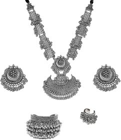 Zukhruf Afghani Oxidised Silver Jewellery Combo Chain Necklace Set for Women(SGM-012CS1)