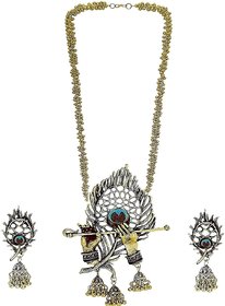 Zukhruf Fashion Stylish Oxidised Gold Plated Krishna Flute Necklace Set for Women  Girls(SGM-056GG)