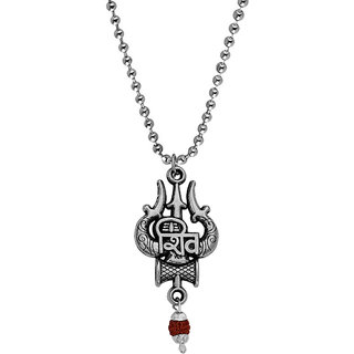                       Religious Lord Shiva Trishul Damaru Locket Temple Jewelry Pendant Necklace Chain For Men And Women Sterling Silver Zinc,                                              