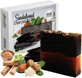 Mokam Naturals Sandalwood Charcoal Butter Handmade Vegan Soap, Rich with Sandalwood, Charcoal  Shea Butter  2 x 100gm