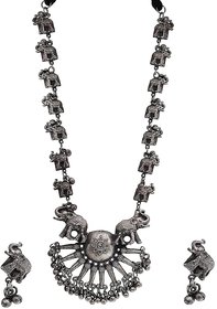 SGM Oxidised Silver Antique Jewellery Looklike Elephant Chain Pendant Necklace Set(SGM-064)