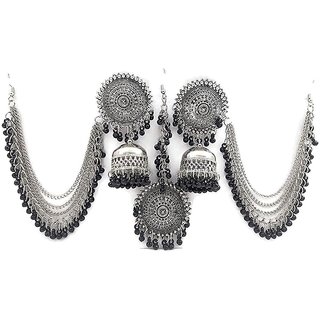 Oxidised Kashmiri traditional attractive jhumka chain earrings  Fusion  Vogue