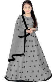 Femisha Creation Grey Net Latest Designer Girls Wedding Wear Semi Stitched Lehenga Choli(Comfortable To 3-15 Years Girls