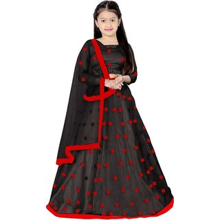 Femisha Creation Black Net Embroidered Girls Party Wear Semi Stitched Lehenga Choli Suitable To 3 15 Years Girls