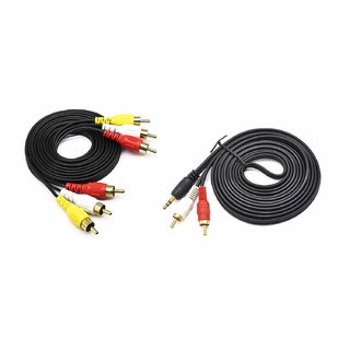 Combo 3.5mm Male to 2 RCA Male and 3RCA Male to 3RCA Male Stereo Audio Video Extension Cable pack of 2