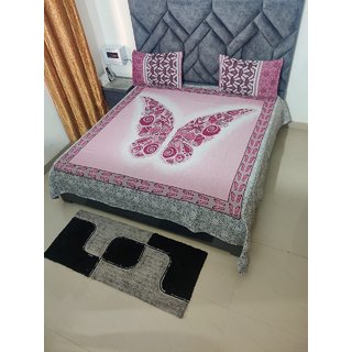                       Style Maniac High Quality 100 soft pure cotton Reversible double bedsheet with two pillow covers.                                              