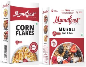 Mamafeast Cornflakes500g + Muesli Fruit  Nut 400gHigh in B Group Vitamins Breakfast Cereals, 900g Pack of 2