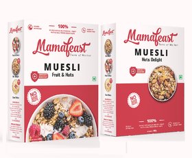 Mamafeast Muesli Fruit  Nut + Muesli NutsDelight Breakfast Cereals, Immunity Booster, No Sugar  2Pack X 400g  800g