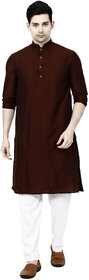 Prijam Men's Orange Long Kurta and Pajama Set